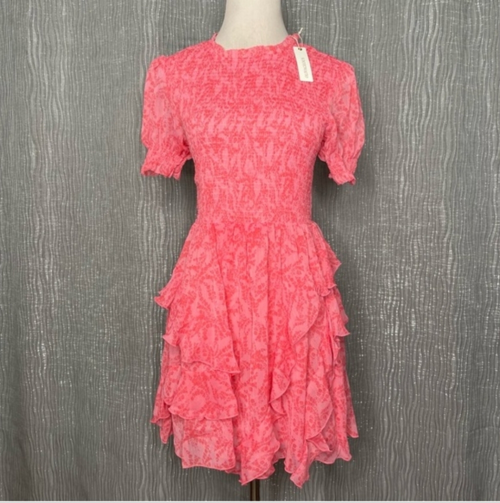 Oliviaceous Smocked Top Tiered  Ruffle Dress Pink Size Medium